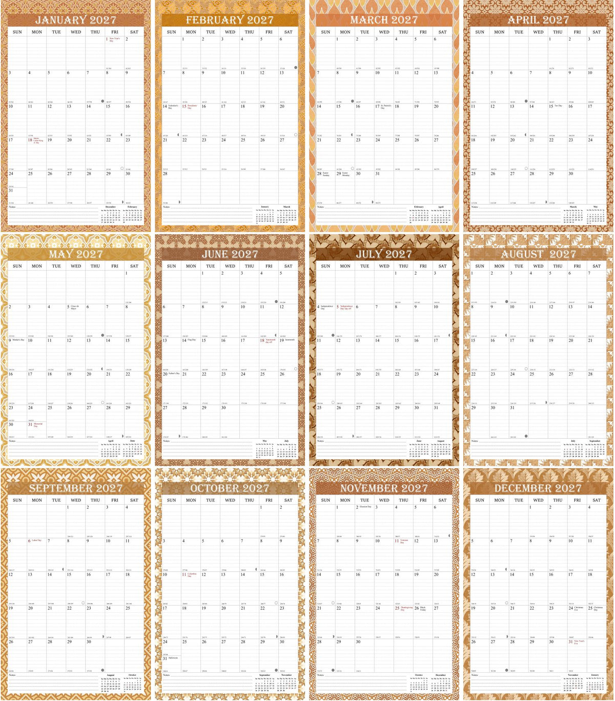 2027 Wall Calendar Spiral-Bound Twin-Wire Binding - 12 Months 02