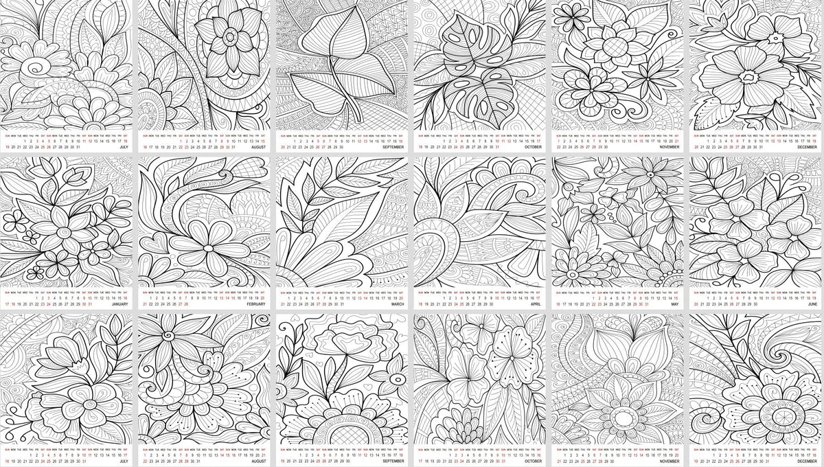 2026-2027 18 Months Standing Flip Desk Coloring Calendar Desktop (Flowers)