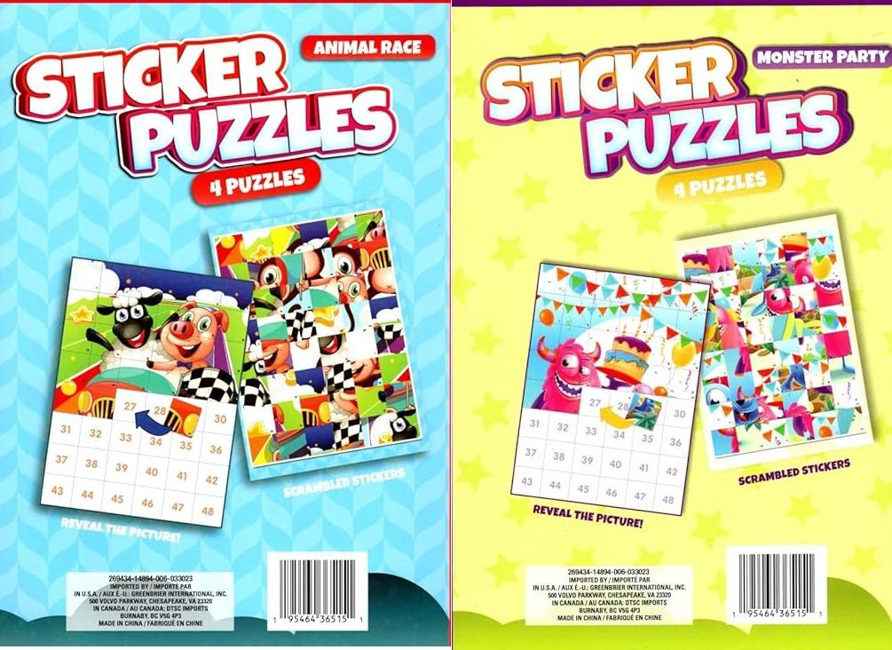 Activity Books for Kids: Sticker Puzzles - Animal Race, and Monster Party