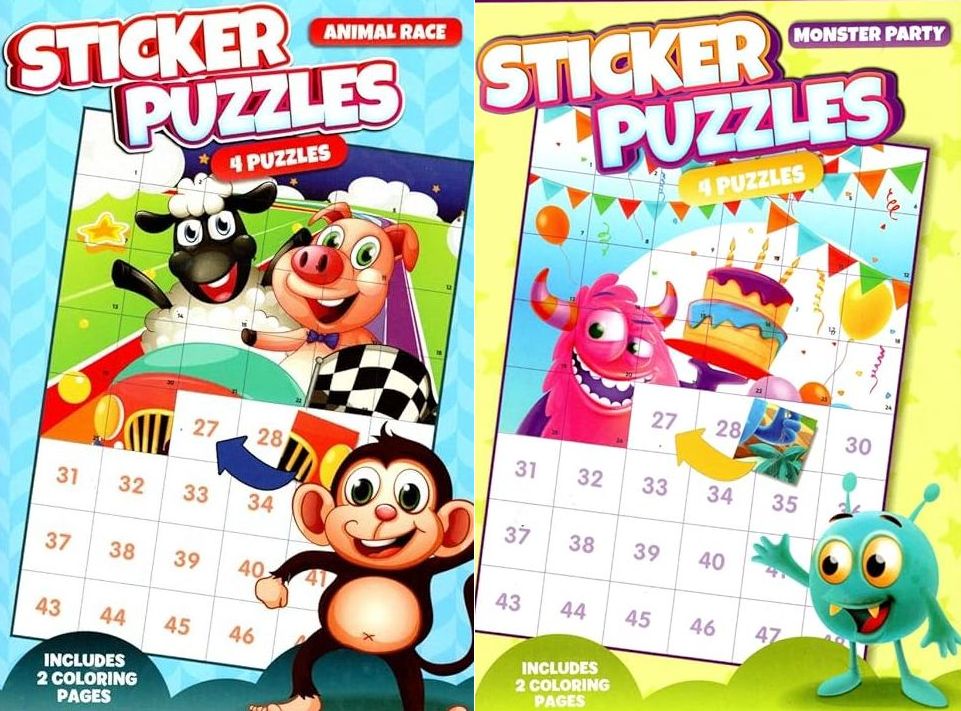 Activity Books for Kids: Sticker Puzzles - Animal Race, and Monster Party