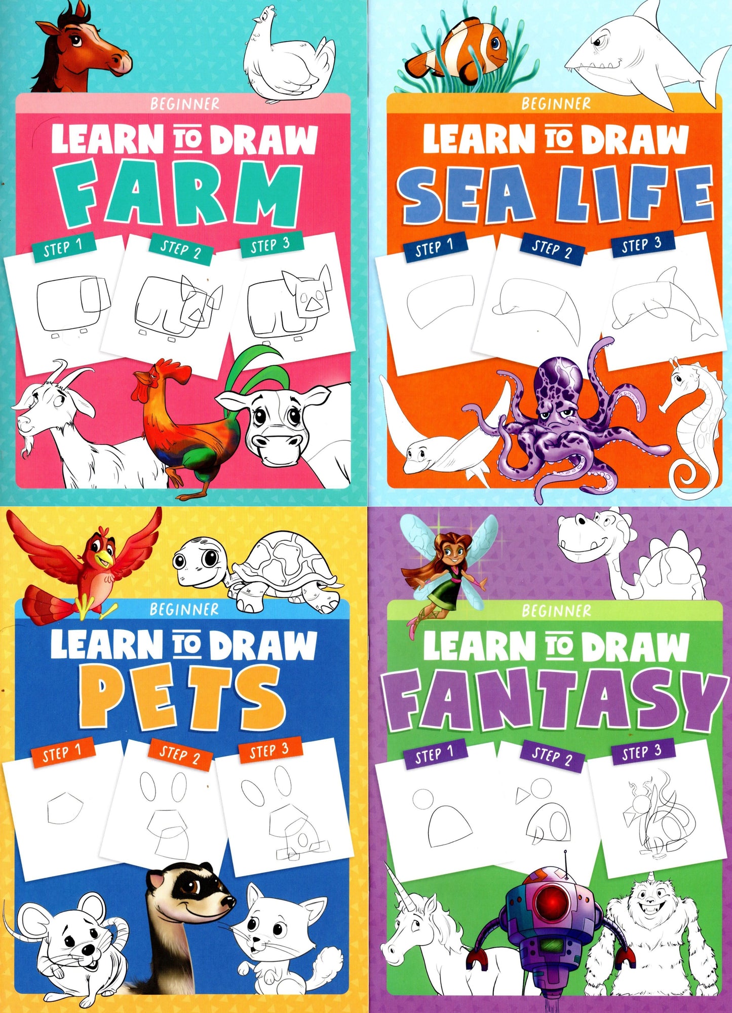 Beginner iDraw - Learn to Draw - Sea Life, Fantasy, Farm and Pets Set of 4