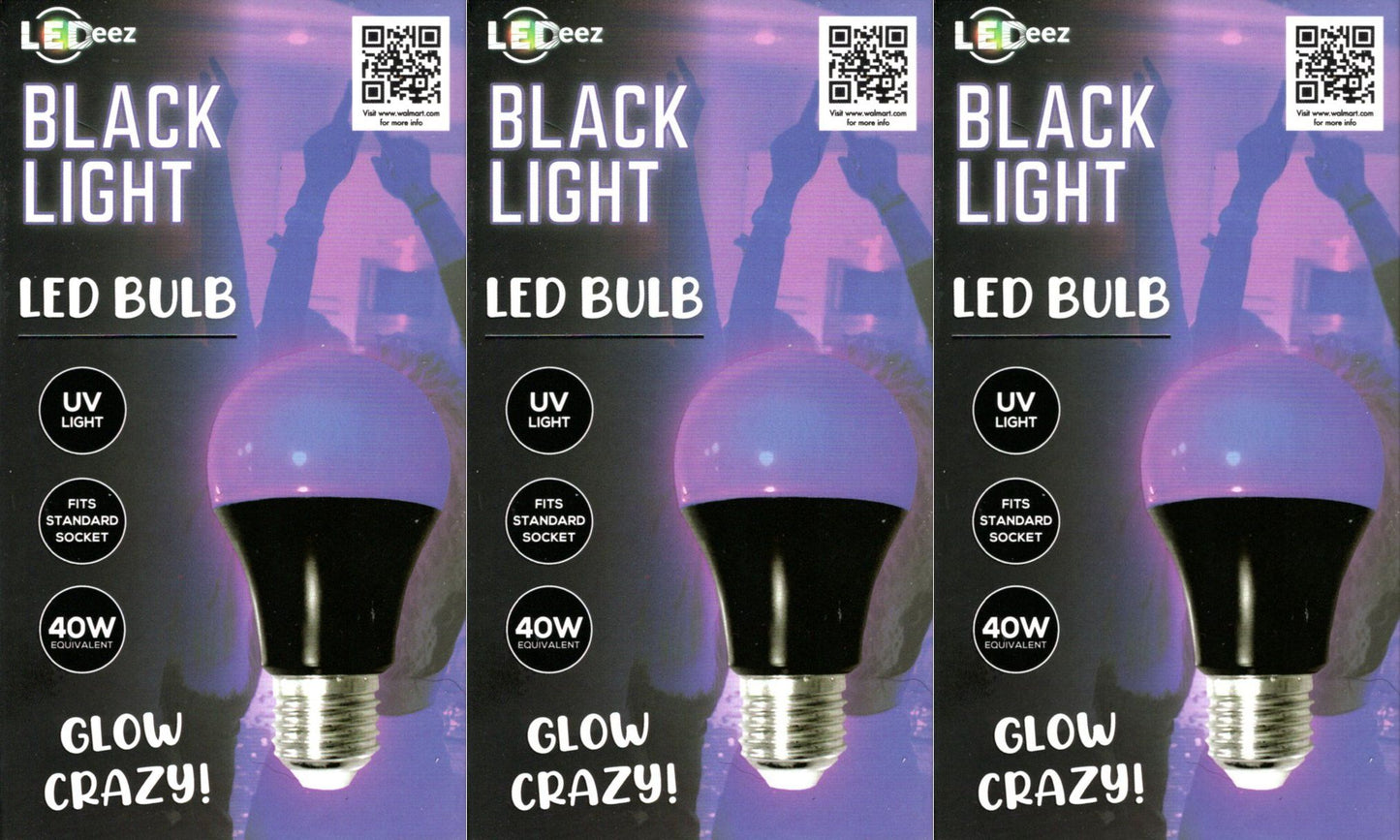 LEDeez UV Black Light LED Bulb 6 W (40W) Glow Crazy LED Light Bulb NEW Set of 3