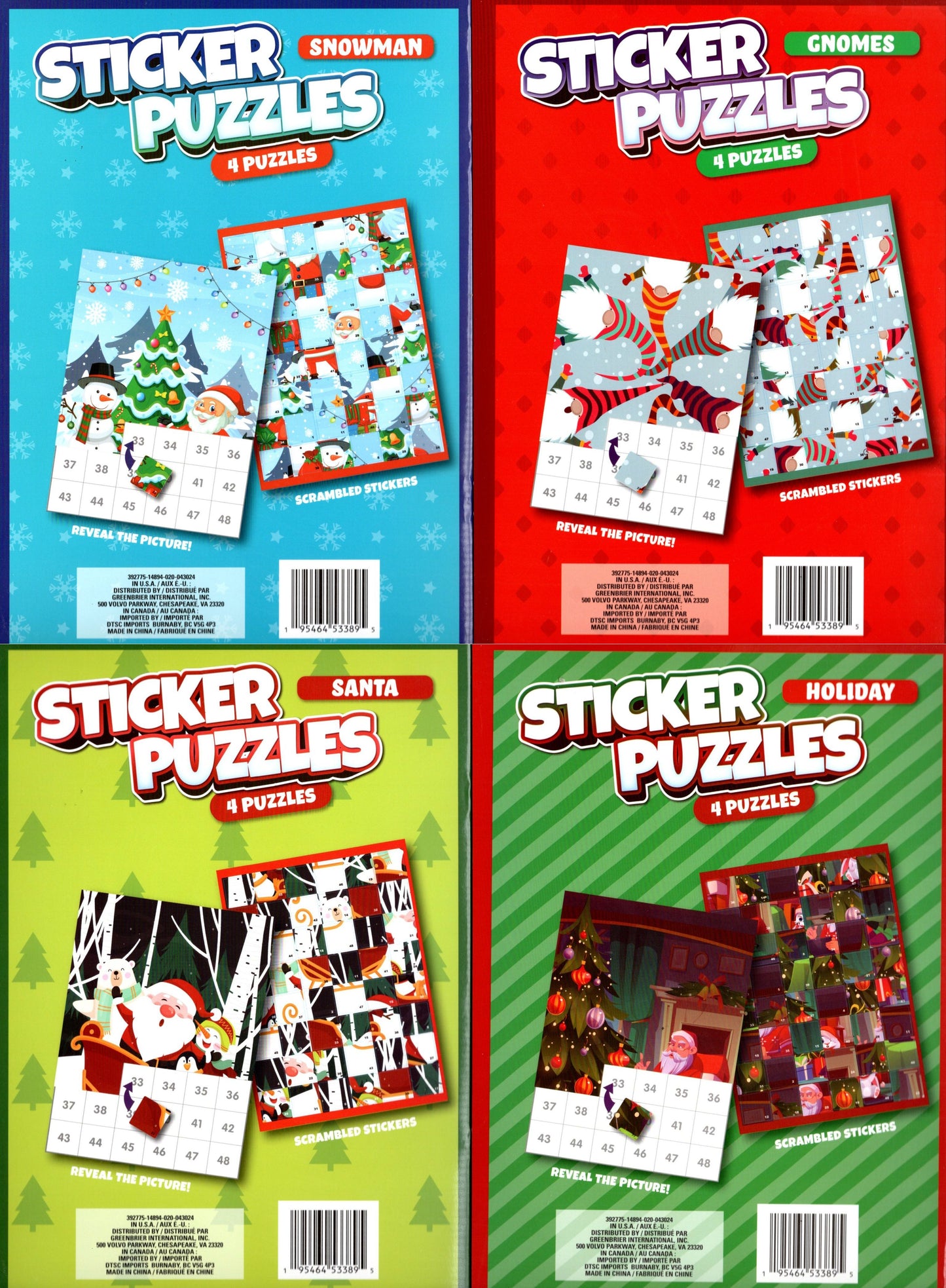 Christmas Activity Books for Kids: Sticker Puzzles - Snowman, Gnomes, Santa, and Holiday