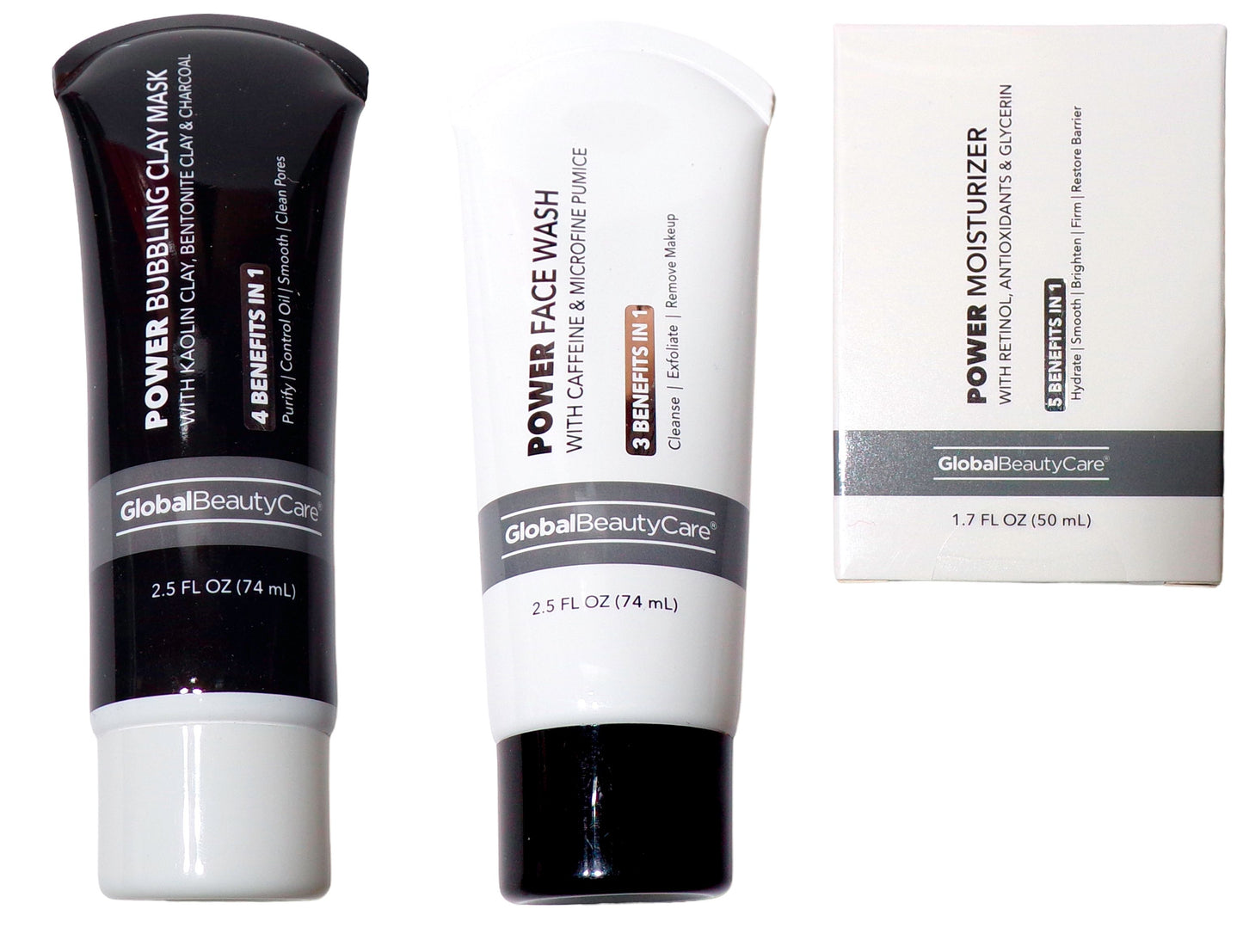 Global Beauty Care Power Face Wash, Moisturizer & Bubbling Clay Mask (Set of 3)