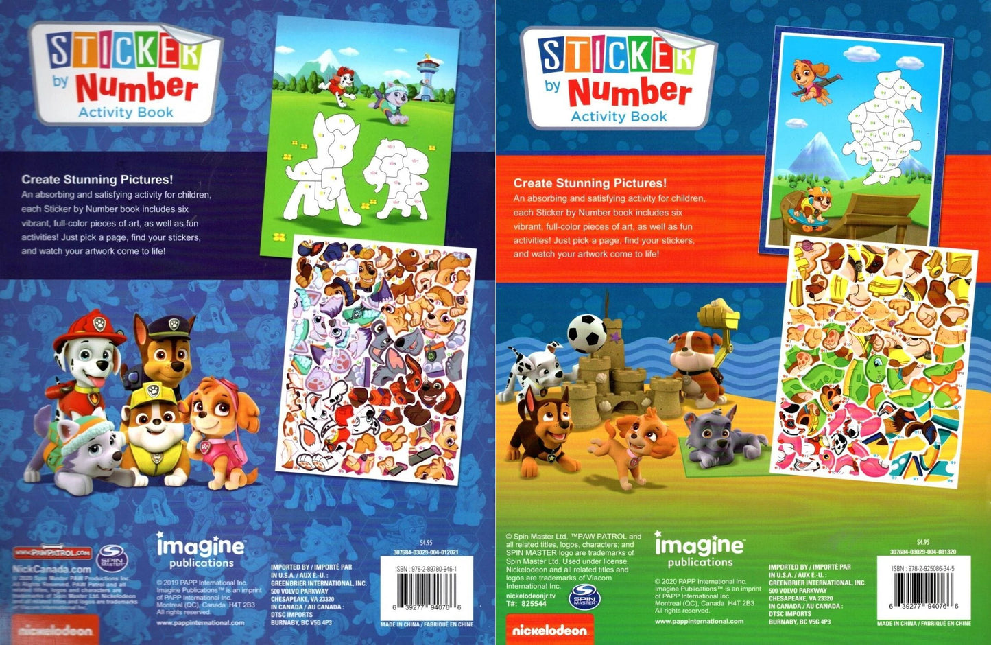 Nickelodeon Paw Patrol - Sticker by Number Activity Book Over 100 + 140 Set of 2