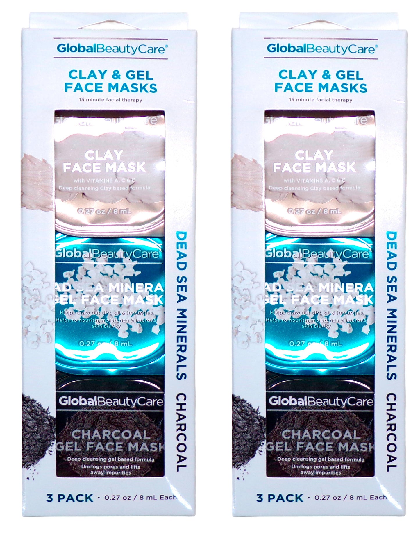 Global Beauty Care Gel Face Masks Dead Sea Minerals Charcoal 3 Pack Set