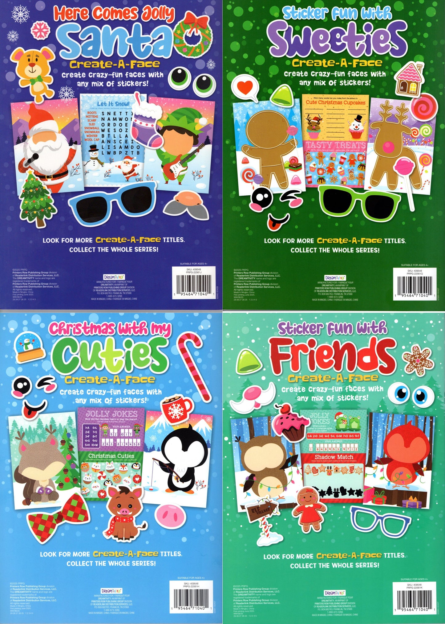 Christmas Sticker Book - (Santa, Cuties, Sweeties, Friends) (Set of 4 Books)