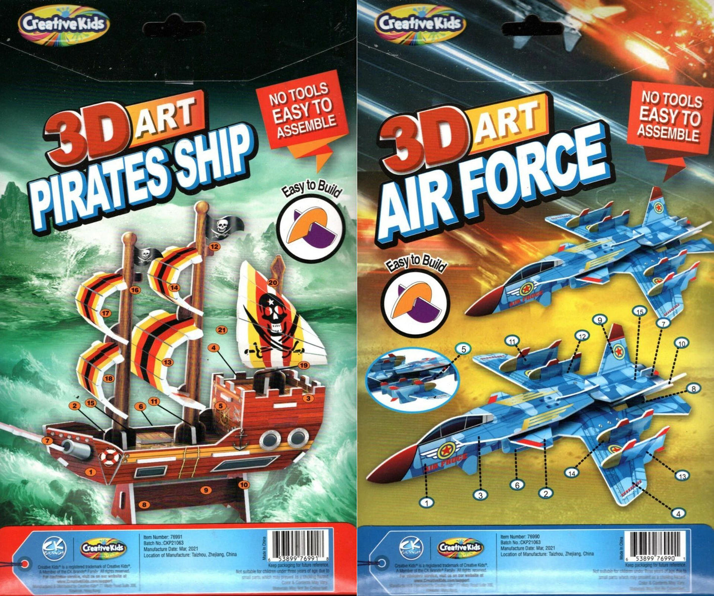 3D Art Paper Air Force & Pirates Ship; Includes: Two Sets (Set of 2)