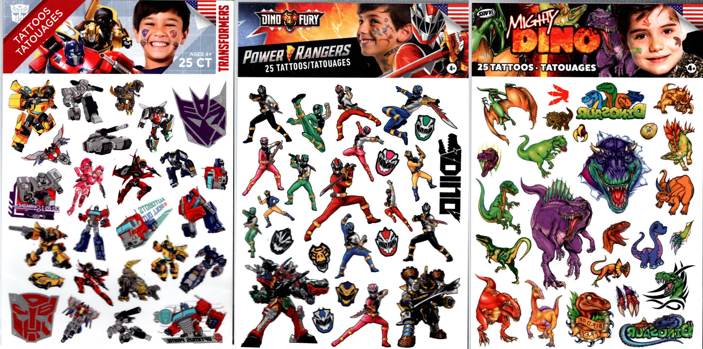 Savvi - Transformers, Mighty Dino & Dino Fury - 25 Tattoos Tatouages (Set of 3)