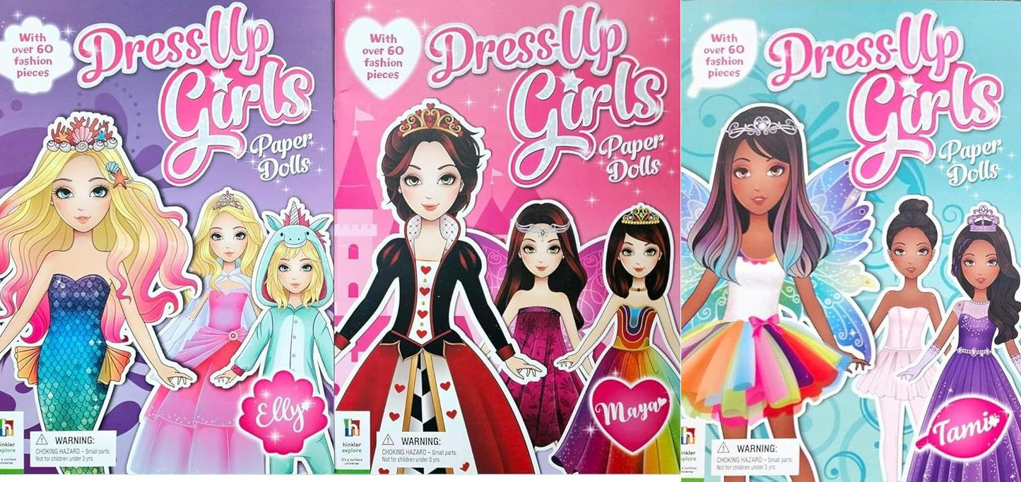 Dress-Up Girls Paper Dolls - Tami, Elly, Maya - Children Books (Set of 3)