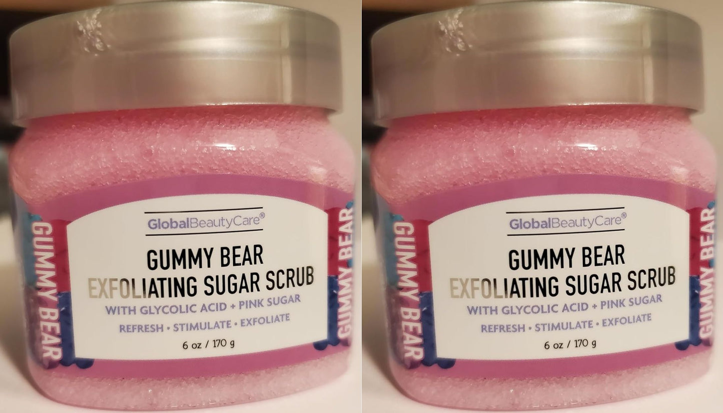 Gummy Bear Exfoliating Sugar Scrub with Glycolic Acid + Pink Sugar, Gummy Bear Set