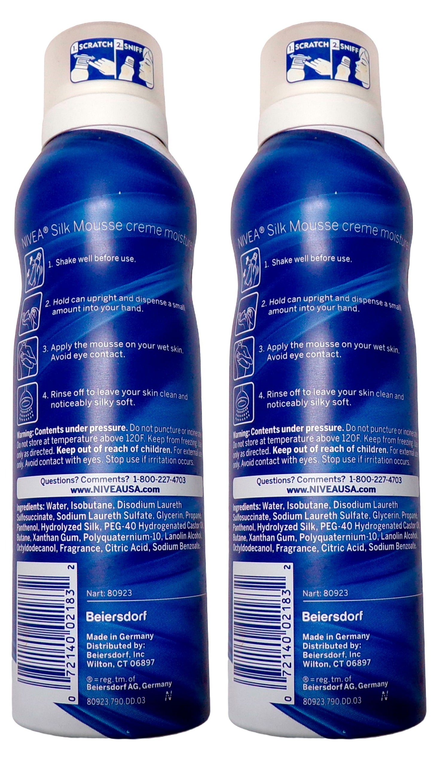 Nivea Foaming Silk Mousse Body Wash Creme Moisture 6.8 oz (Set of 2)