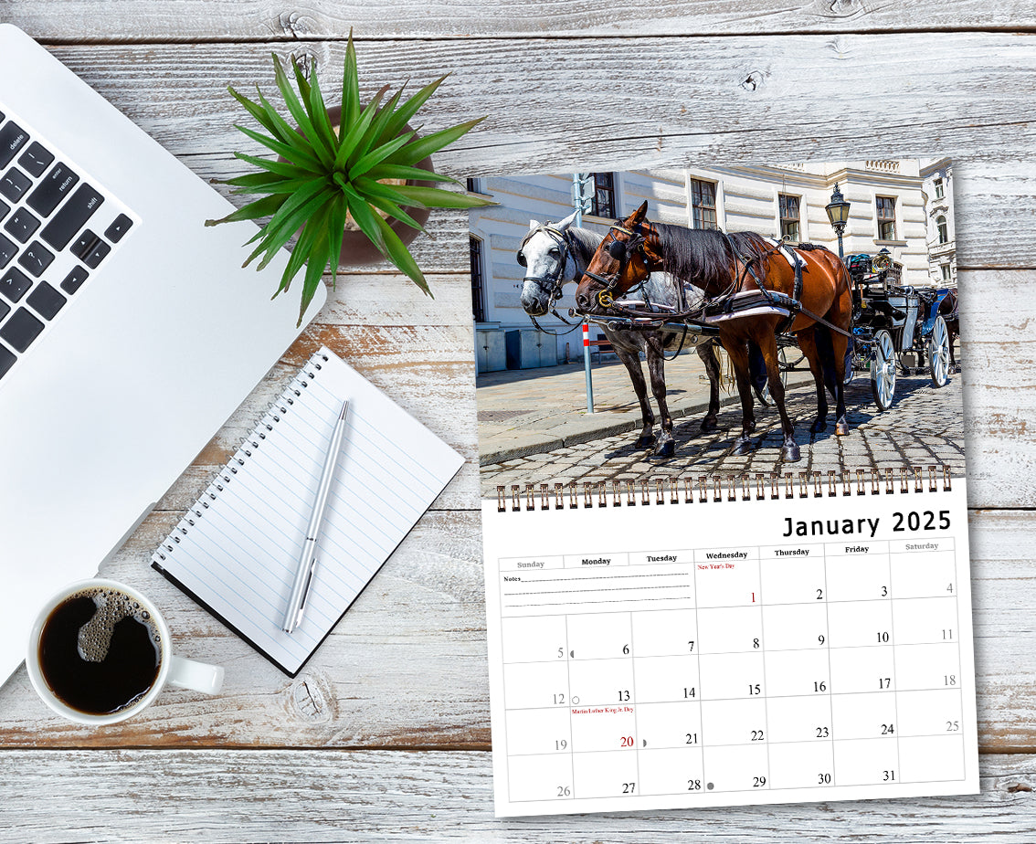 2025 Spiral-bound Wall Calendar (Horses) - 12 Months Desktop/Wall Calendar/Planner