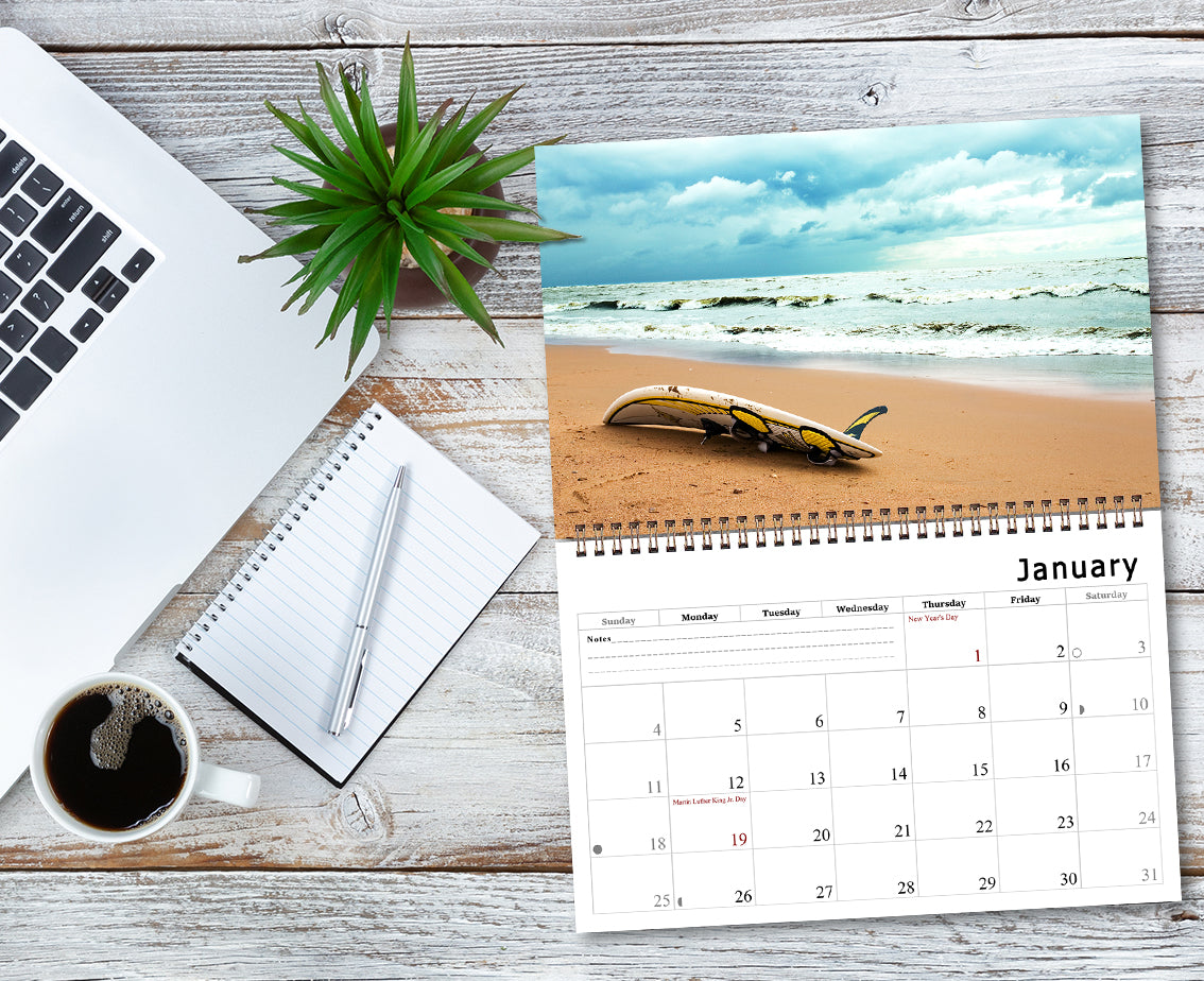 2026 Spiral-bound Wall Calendar (Beaches) - 12 Months Desktop/Wall Calendar/Planner