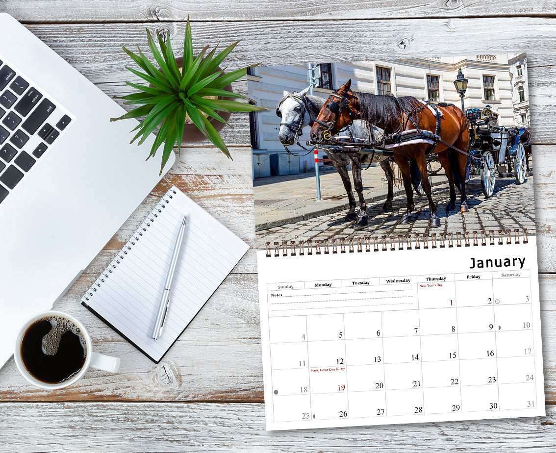 2026 Spiral-bound Wall Calendar (Horses) - 12 Months Desktop/Wall Calendar/Planner