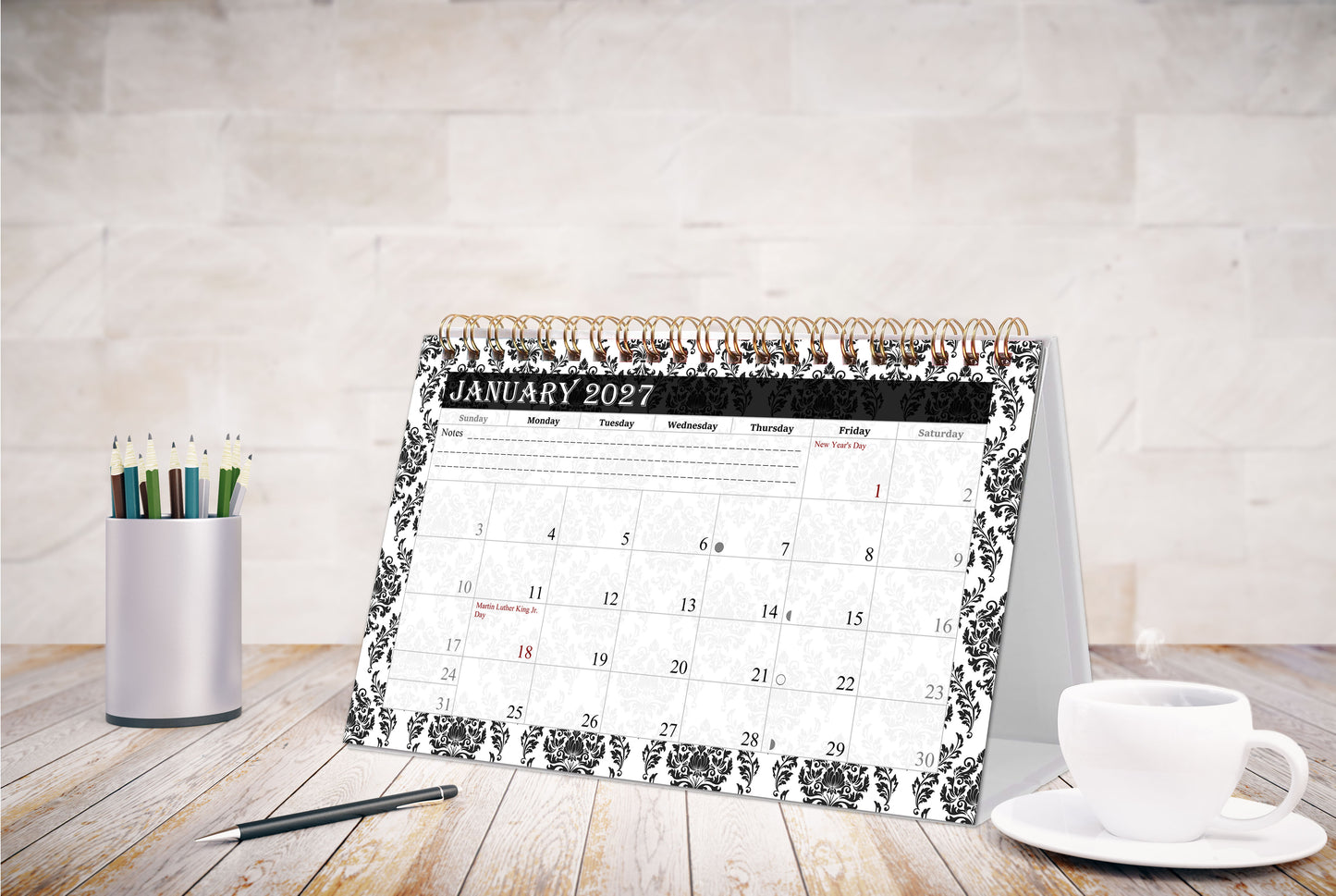 2027-12 Months Desk Calendar Desktop Planner with To-Do List & Notes 019
