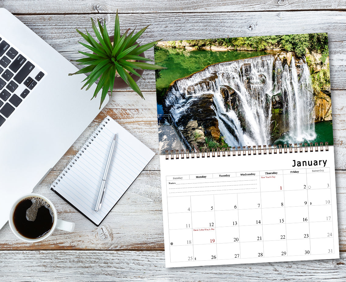 2026 Spiral-bound Wall Calendar (Waterfalls) - 12 Months Desktop/Wall Calendar/Planner