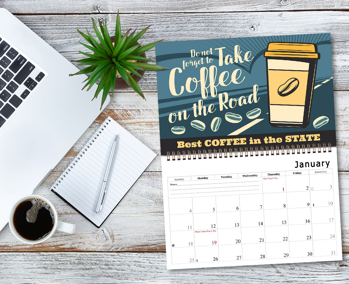 2027 Spiral-bound Wall Calendar (Coffee) - 12 Months Desktop/Wall Calendar/Planner