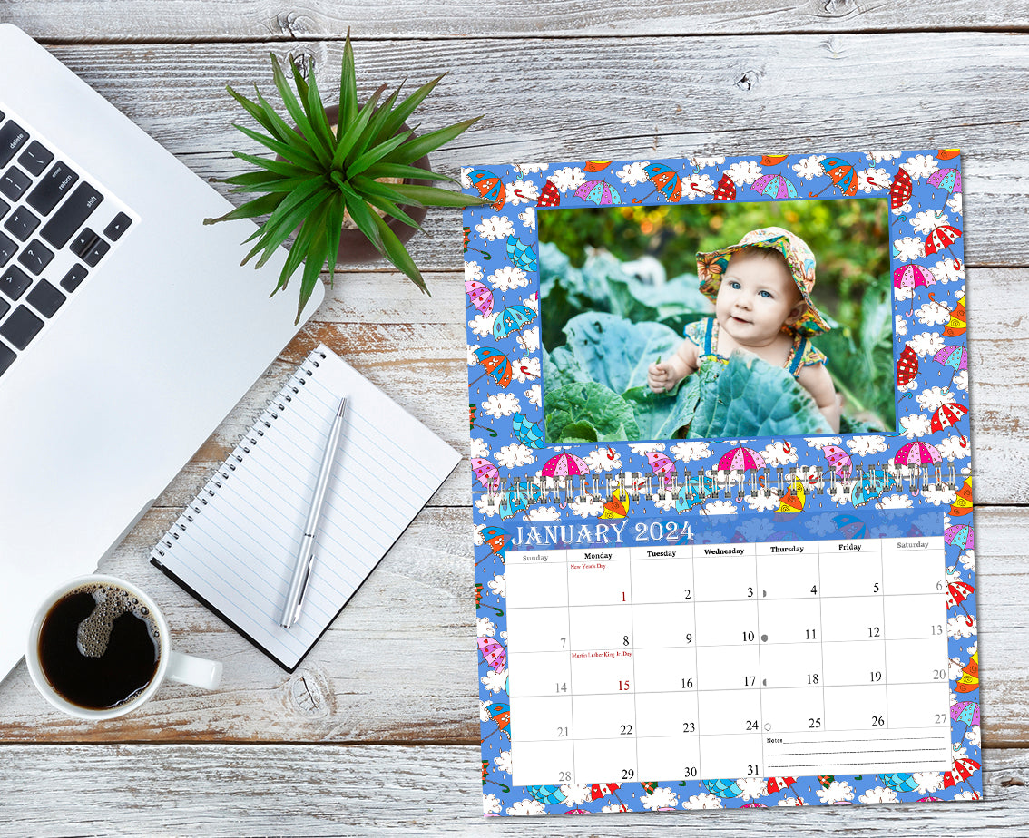 2024 Photo Frame Wall Spiral-bound Calendar (Add Your Own Photos) - 12 Months Desktop/Wall Calendar/Planner - (Edition #14)