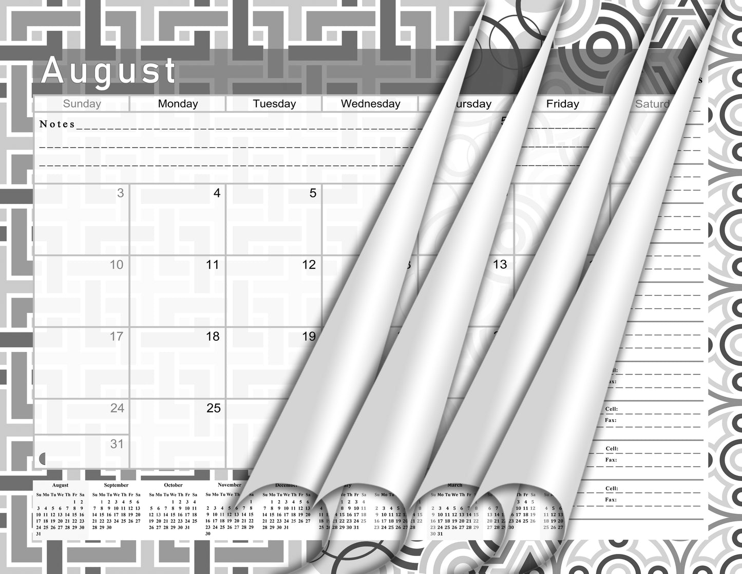 2026 - 2027 Academic Year 12 Months Student Calendar 3-Ring Binder - Back&White - (Edition #014)