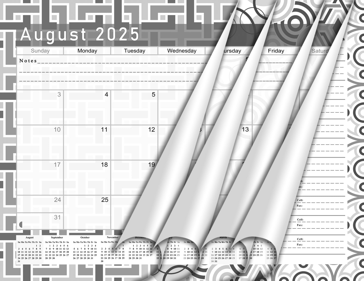 2025 - 2026 Academic Year 12 Months Student Calendar 3-Ring Binder - Back&White - (Edition #014)