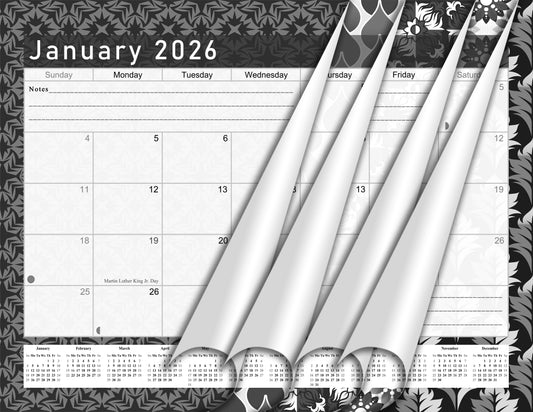2025-2026 Monthly Spiral-Bound Wall/Desk Calendar - Desktop/Wall Blotter Calendar/Planner - (Edition B&W #017)