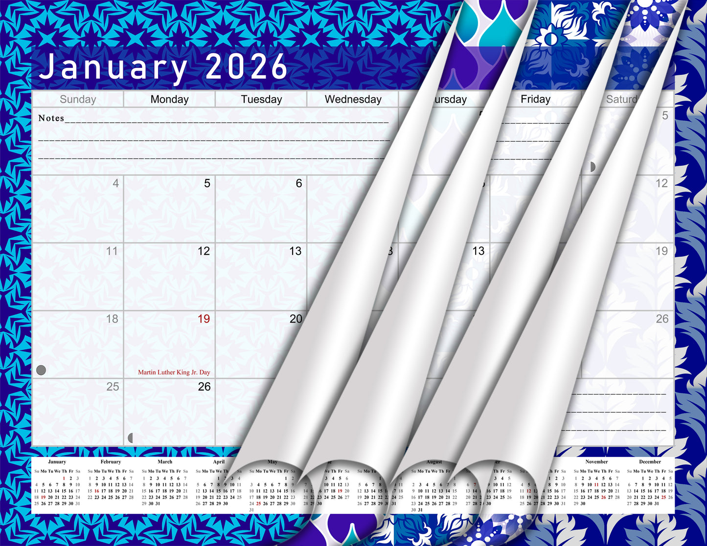 2025-2026 Monthly Spiral-Bound Wall / Desk Calendar - Desktop / Wall Blotter Calendar / Planner - (Edition #17)