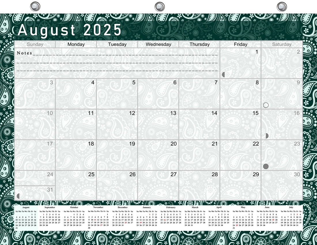 2025 - 2026 Academic Year 12 Months Student Calendar / College Planner for 3-Ring Binder, Desk or Wall -School Supplies - Made in USA -v025
