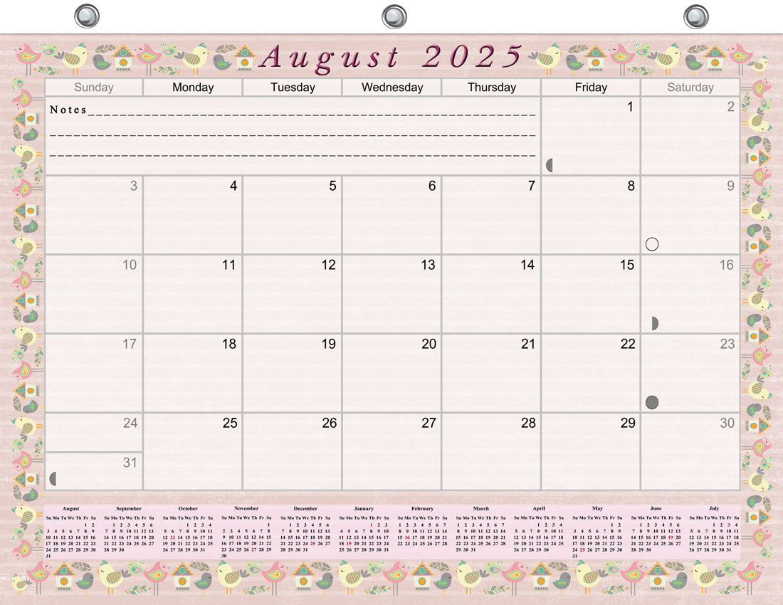 2025 - 2026 Academic Year 12 Months Student Calendar / College Planner for 3-Ring Binder, Desk or Wall -School Supplies - Made in USA -v002