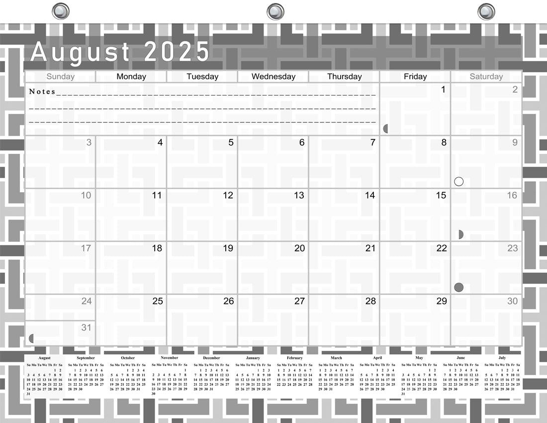 2025 - 2026 Academic Year 12 Months Student Calendar / College Planner for 3-Ring Binder, Desk or Wall -School Supplies - Made in USA - Black&White - (Edition #014)