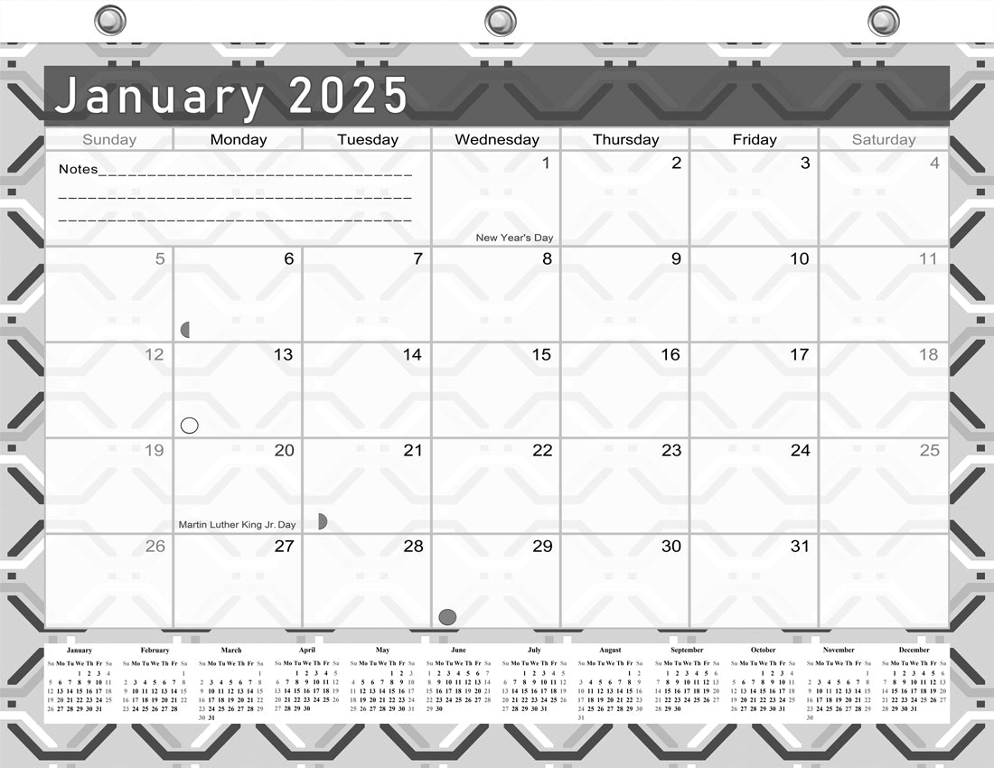 2024 - 2025 Student Calendar/Planner for 3-Ring Binder, Desk, or Wall - Black&White -v004