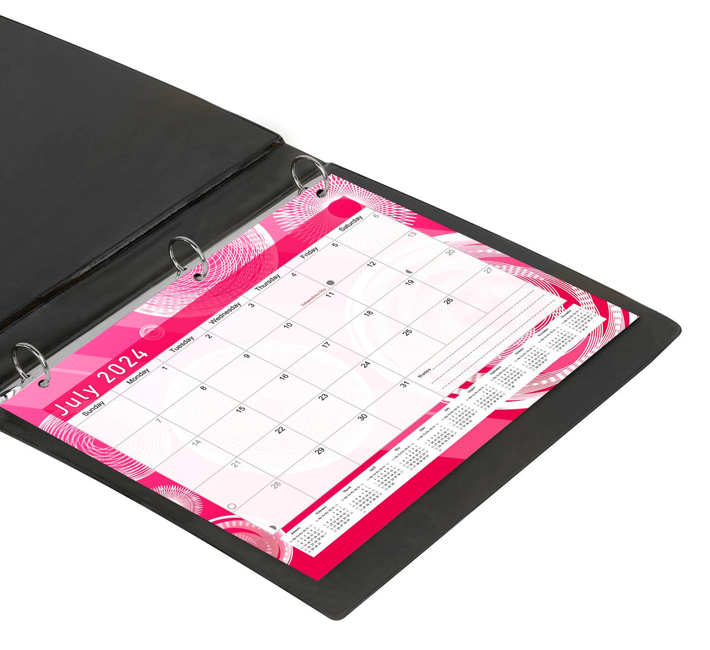 2023-2024 Academic Year 12 Months Student Calendar/Planner for 3-Ring Binder, Desk or Wall (Black & White Damask - Edition #009)