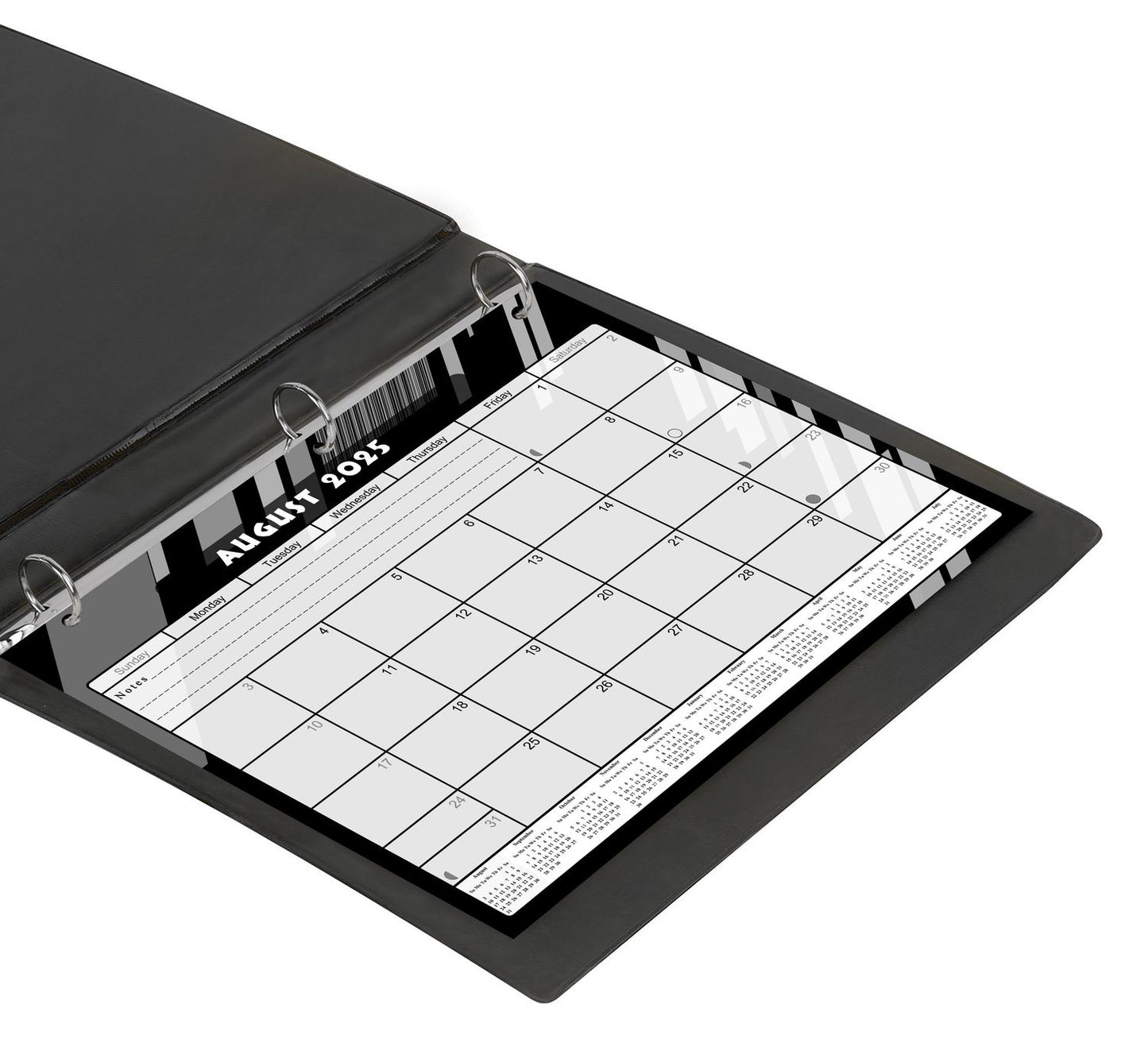 2025 - 2026 Academic Year 12 Months Student Calendar / College Planner for 3-Ring Binder, Desk or Wall -School Supplies - Made in USA- Black&White - (Edition #012)
