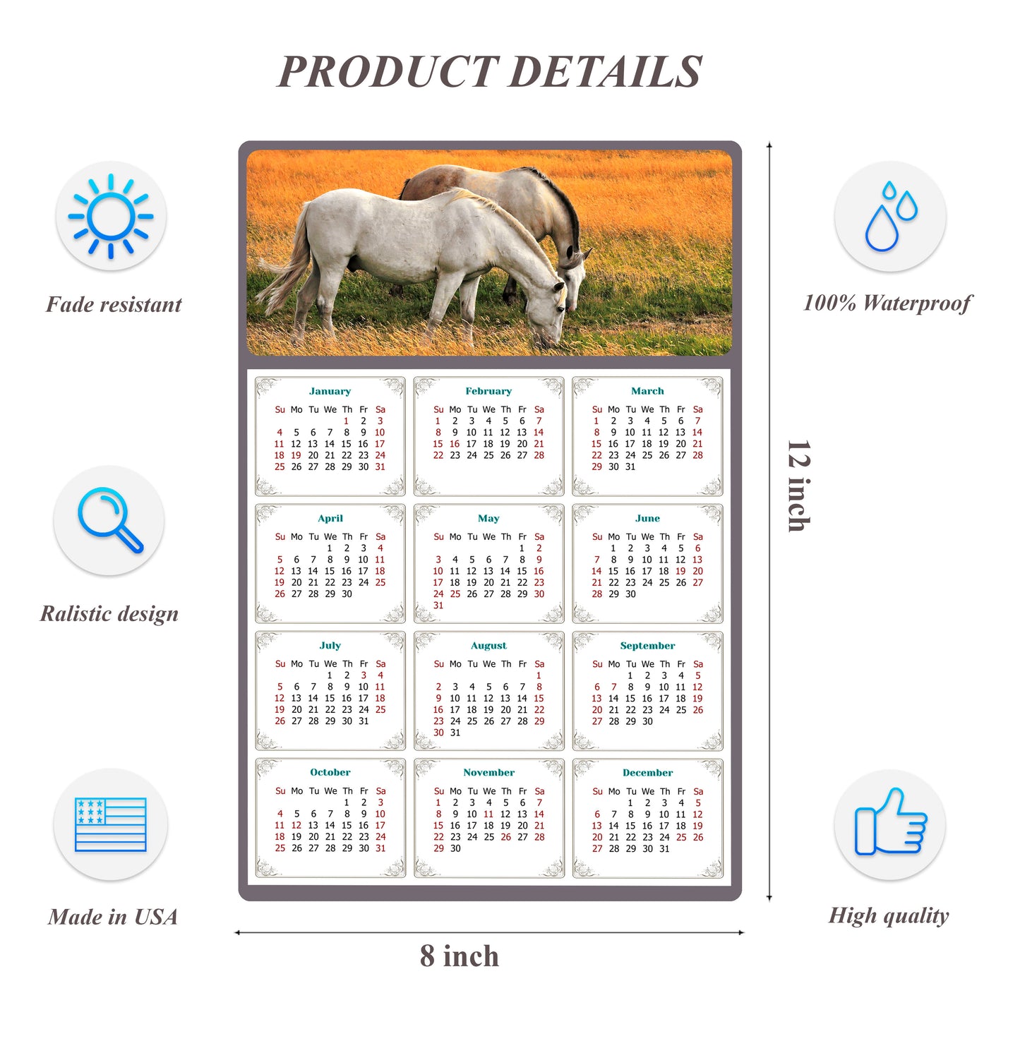 2026 Peel & Stick Calendar - Today is my Lucky Day Removable - Horses 013 (12"x 8")
