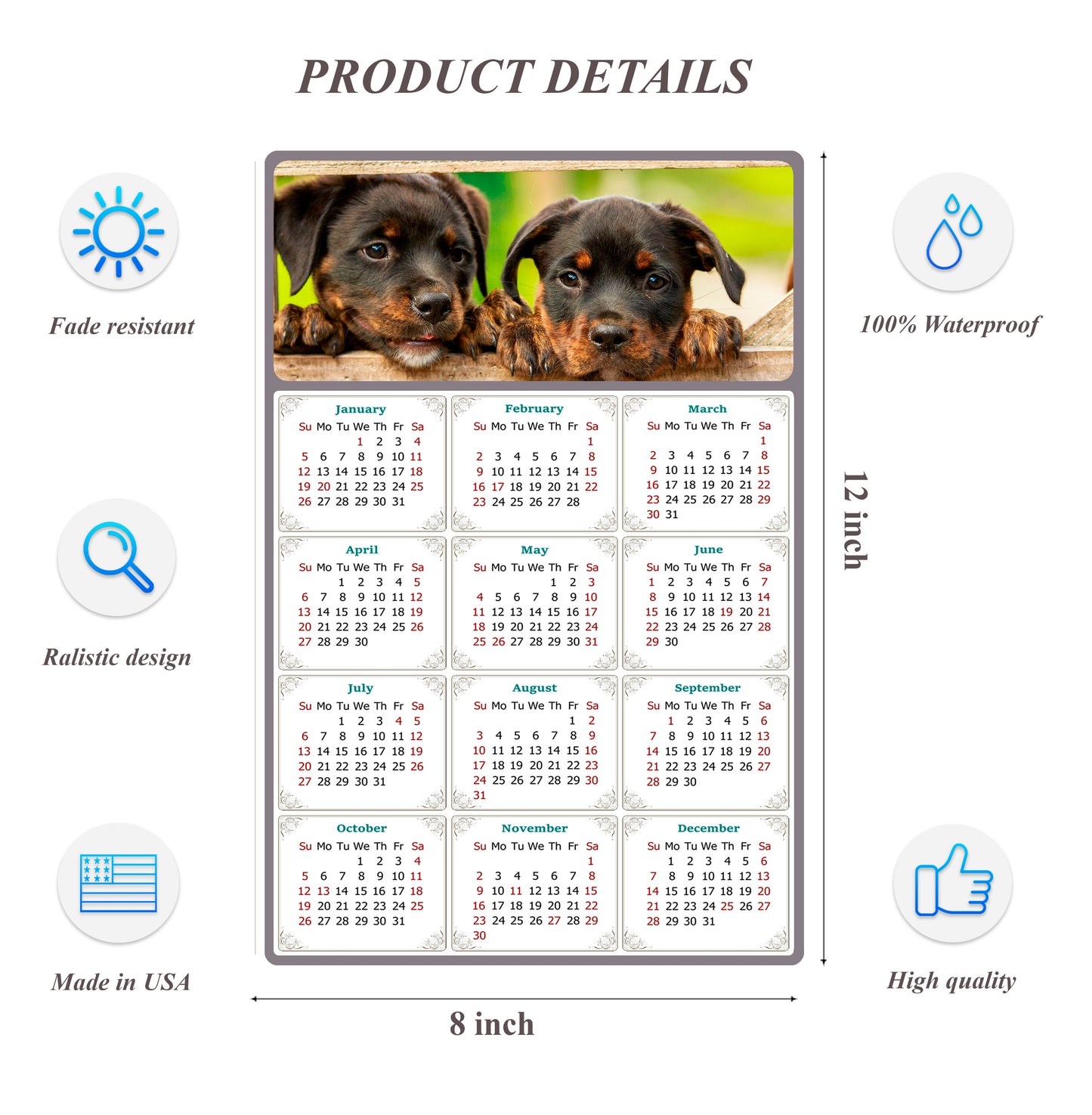 2026 Peel & Stick Calendar - Today is my Lucky Day Removable - Dogs 04 (12"x 8")