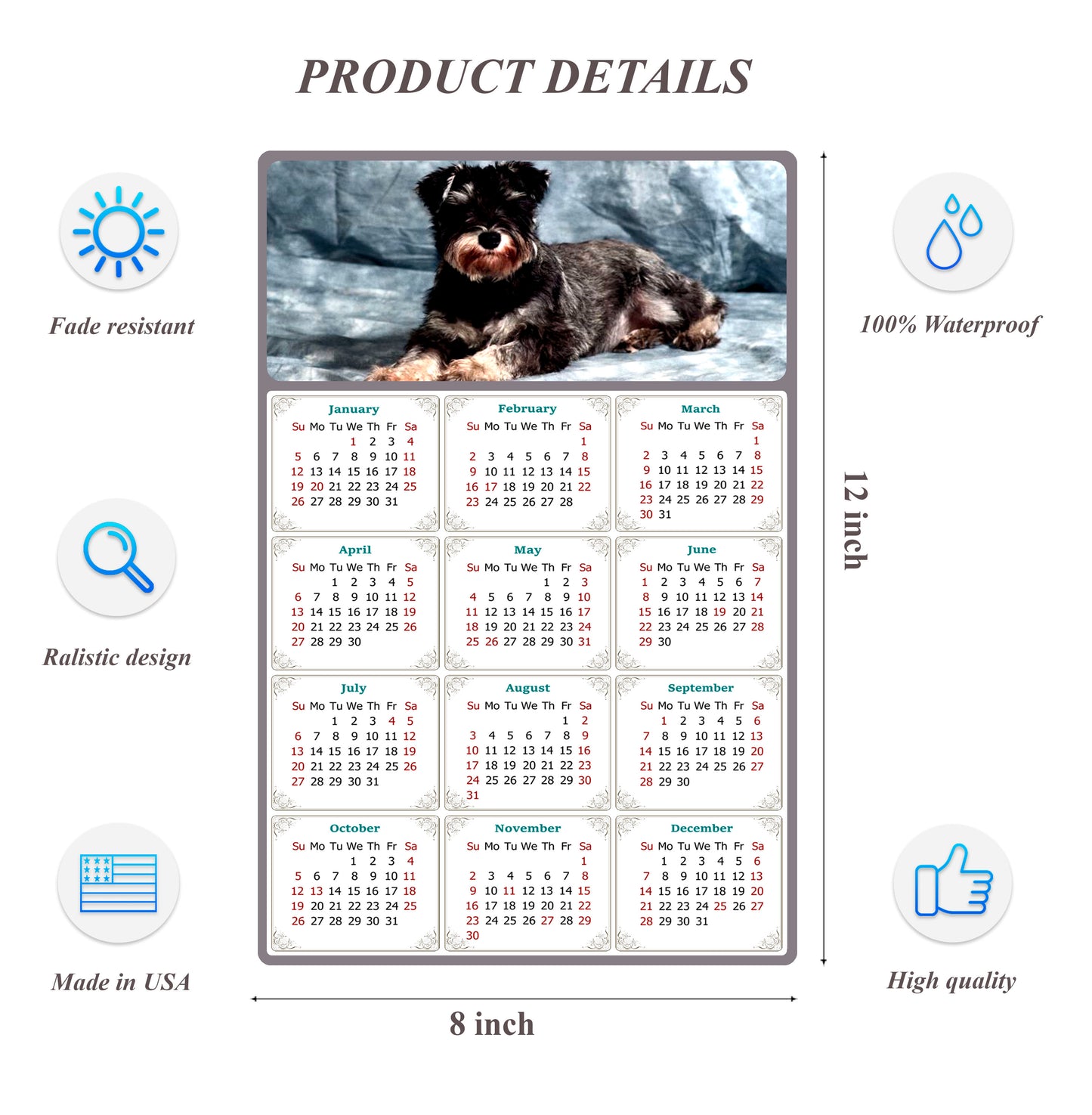 2026 Peel & Stick Calendar - Today is my Lucky Day Removable - Dogs 010 (12"x 8")