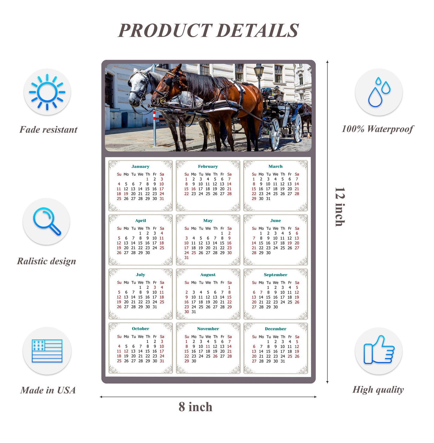 2026 Peel & Stick Calendar - Today is my Lucky Day Removable - Horses 018 (12"x 8")