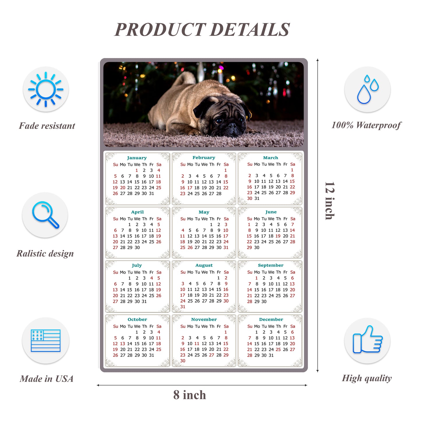 2026 Peel & Stick Calendar - Today is my Lucky Day Removable - Dogs 02 (12"x 8")