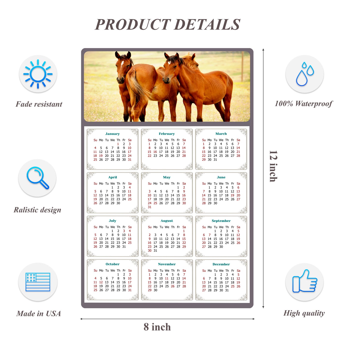 2026 Peel & Stick Calendar - Today is my Lucky Day Removable - Horses 014 (12"x 8")