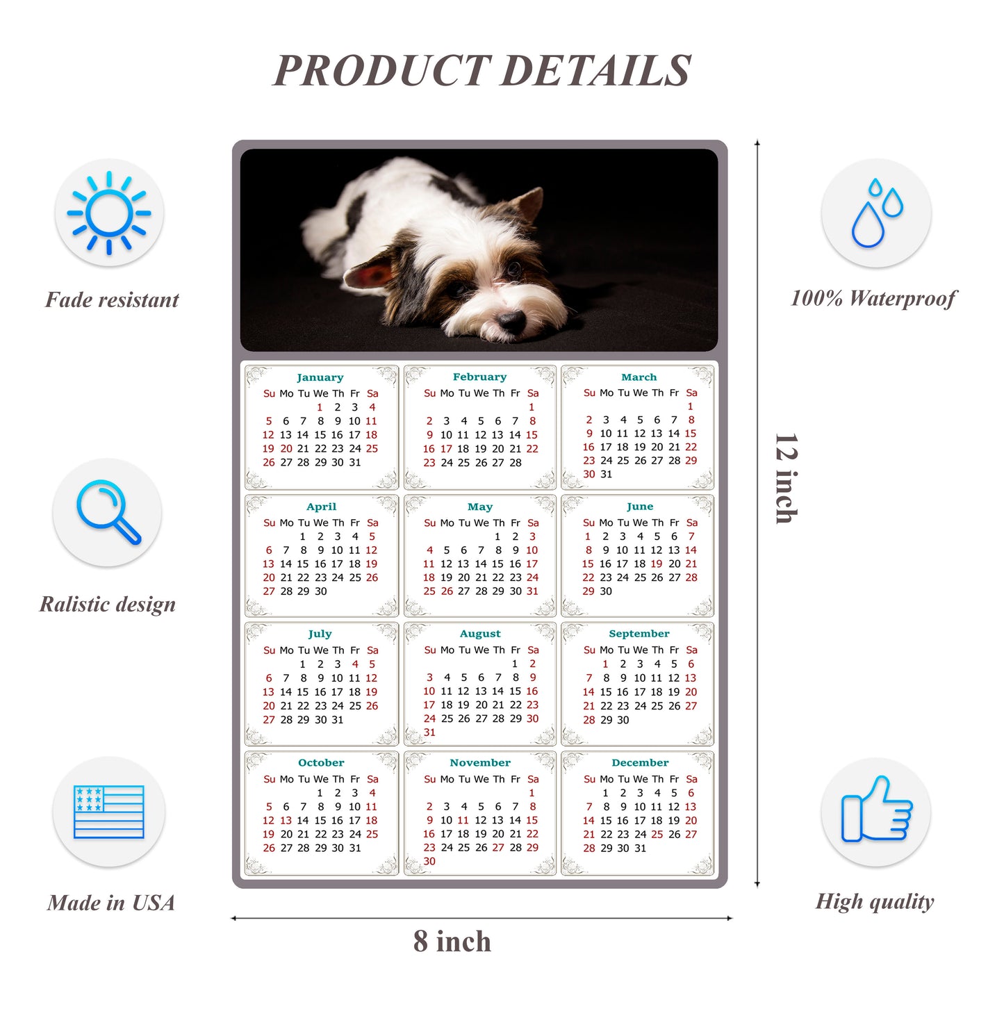 2026 Peel & Stick Calendar - Today is my Lucky Day Removable - Dogs 018 (12"x 8")