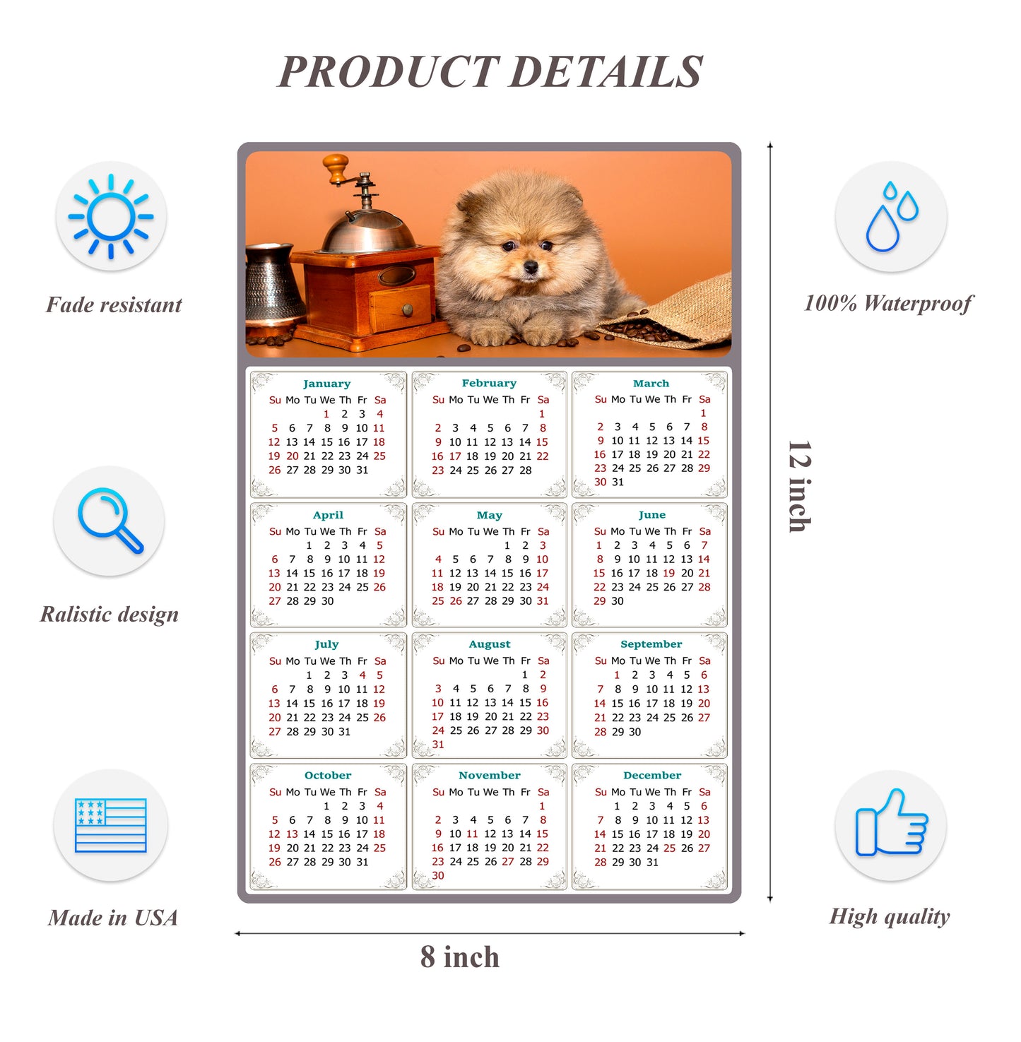 2026 Peel & Stick Calendar - Today is my Lucky Day Removable - Dogs 019 (12"x 8")