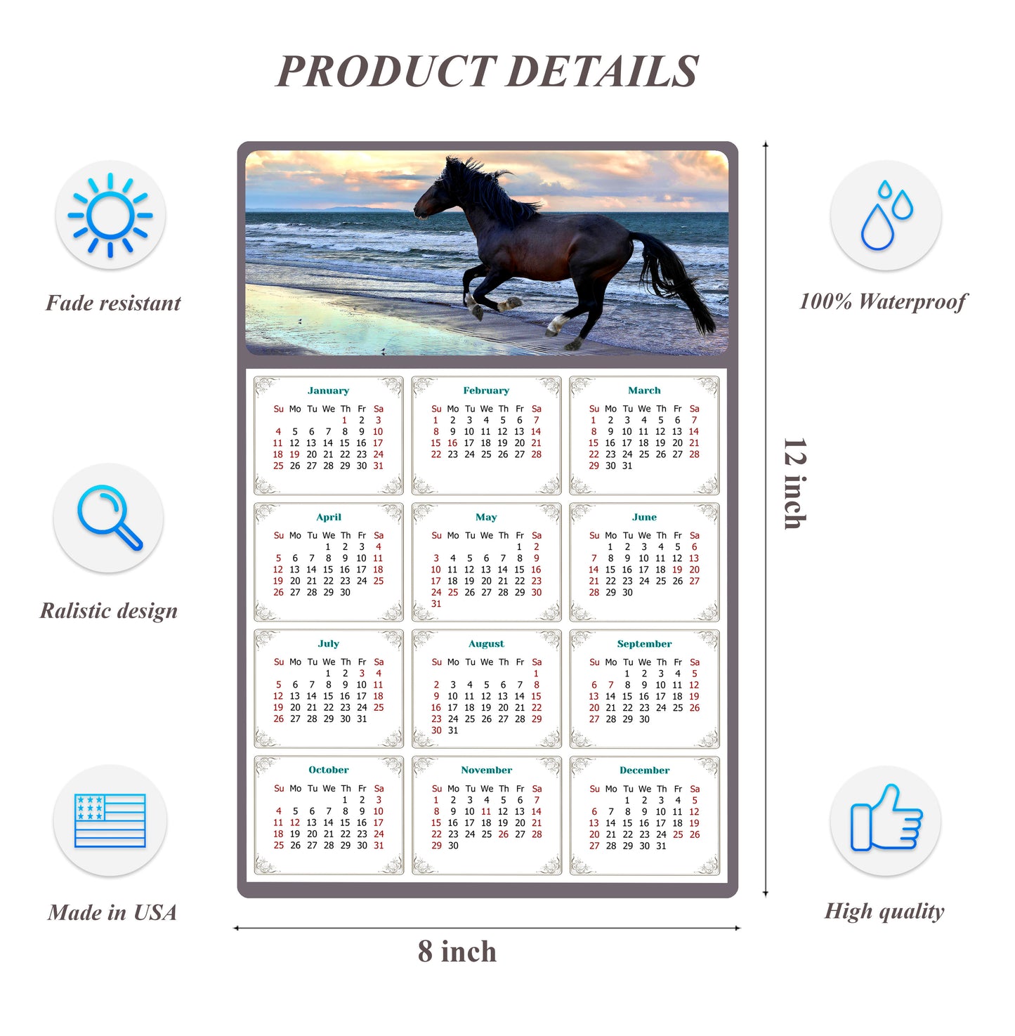 2026 Peel & Stick Calendar - Today is my Lucky Day Removable - Horses 015 (12"x 8")