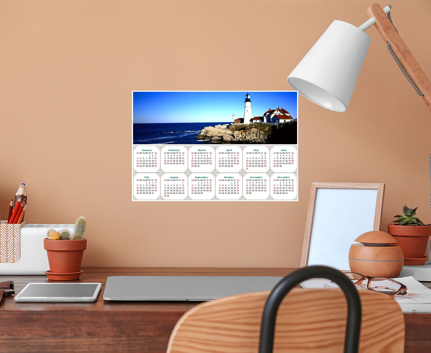 2026 Peel & Stick Calendar - Today is my Lucky Day - Removable - Portland lighthouse (9"x 6")