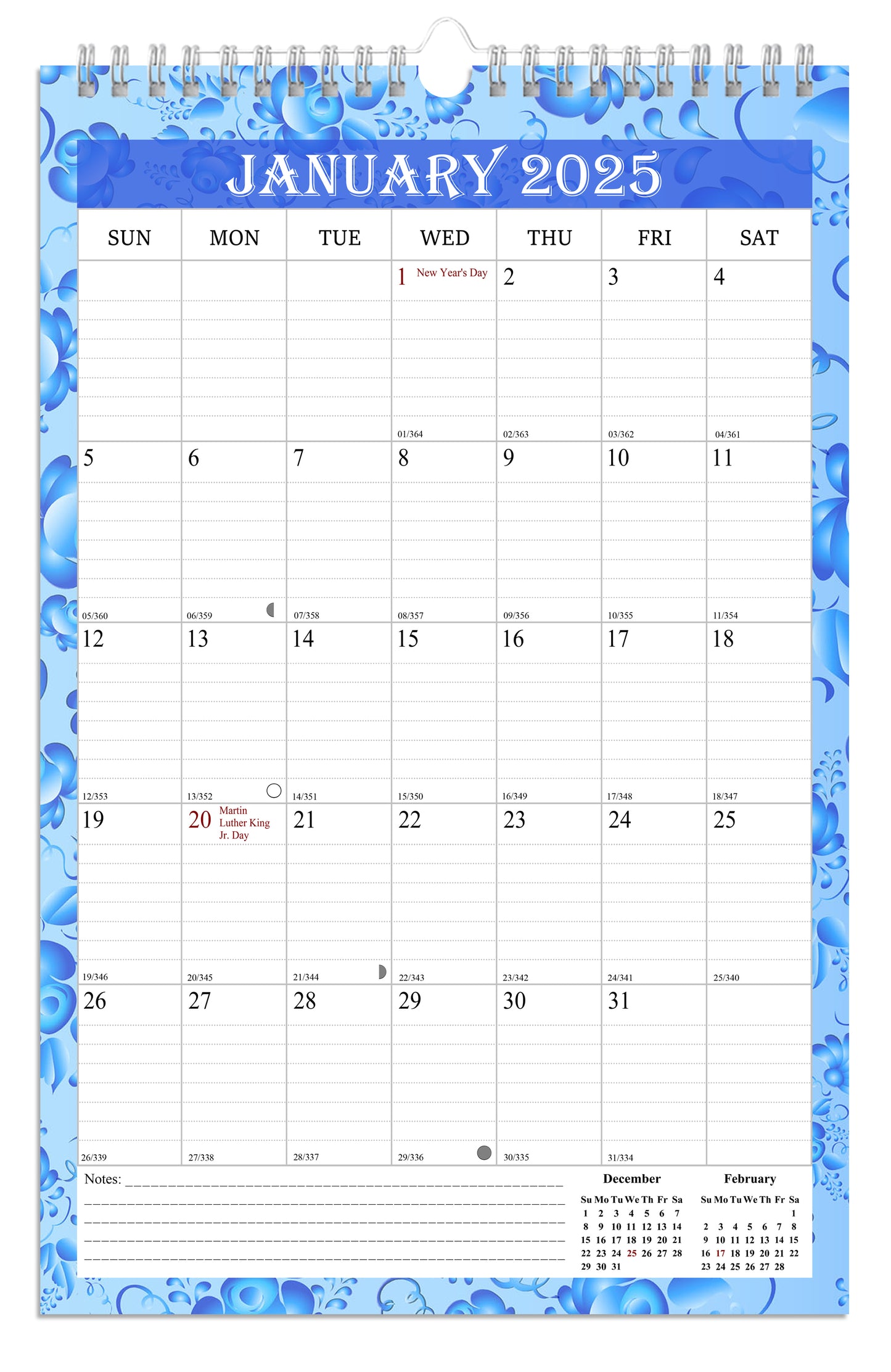 2025 Wall Calendar Spiral-Bound Twin-Wire Binding - 12 Months 15