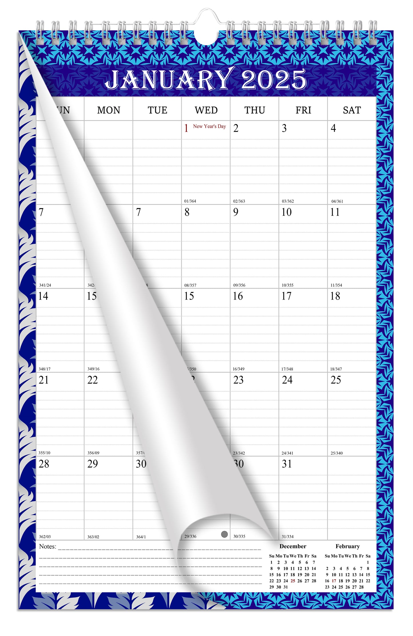 2025 Wall Calendar Spiral-Bound Twin-Wire Binding - 12 Months 14