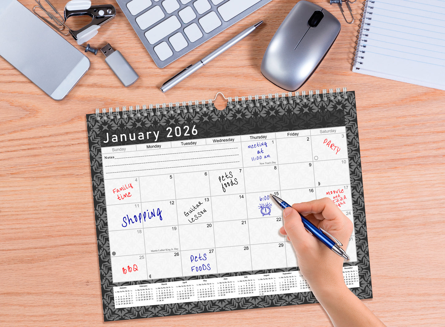 2025-2026 Monthly Spiral-Bound Wall/Desk Calendar - Desktop/Wall Blotter Calendar/Planner - (Edition B&W #017)