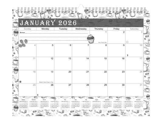 2025-2026 Monthly Spiral-Bound Wall/Desk Calendar - Desktop/Wall Blotter Calendar/Planner - (Edition B&W #030)