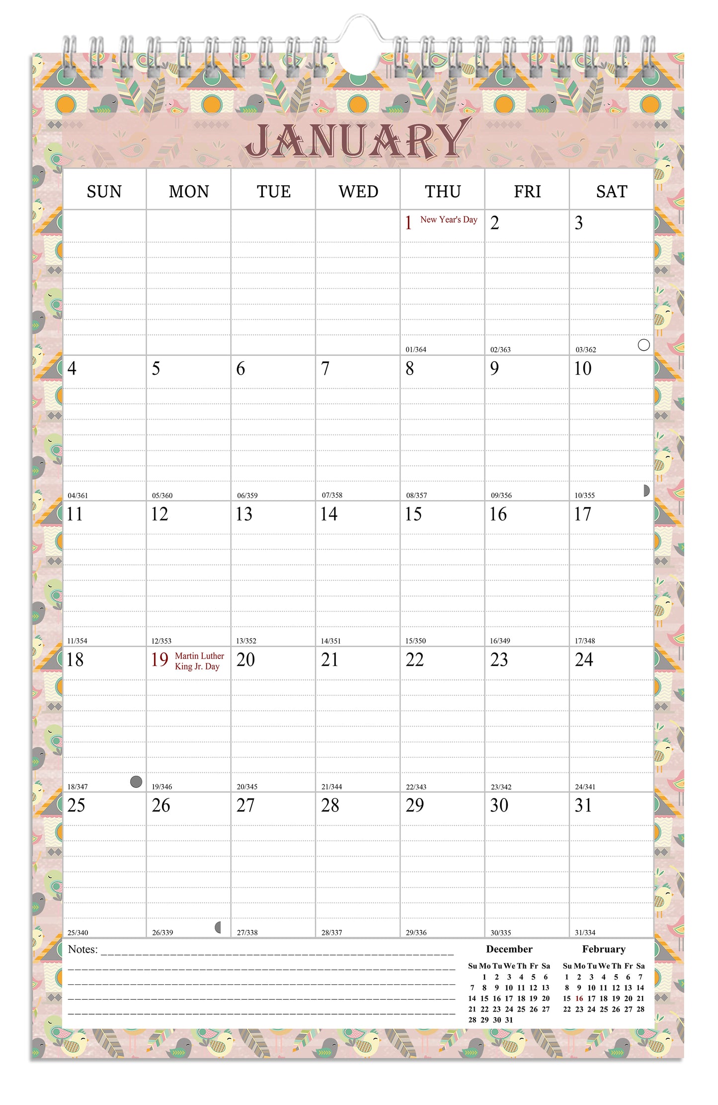 2025-2026 Wall Calendar Spiral-bound Twin-Wire Binding - 18 Months 11" x 17" 016