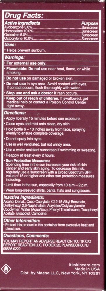 ITK In The Know Broad Spectrum SPF 30 Sunscreen Setting Mist 3.3 oz