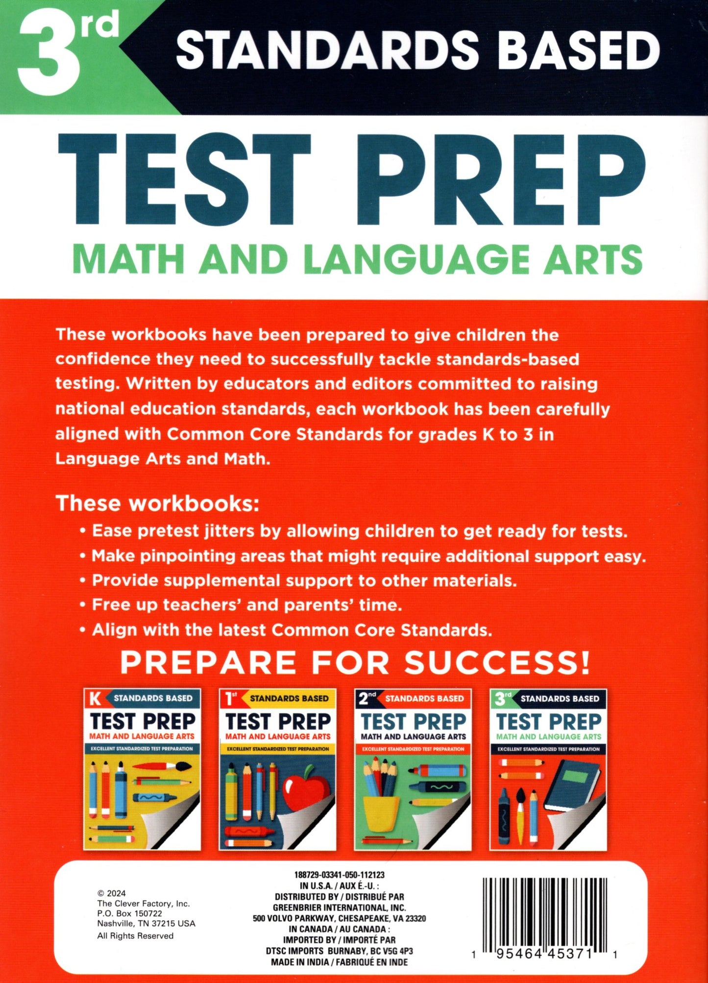 Third Grade Math & Language Arts Test Prep Workbook v3